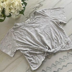 Ginger G | White and Black Striped Knot Front Crop Top | S
